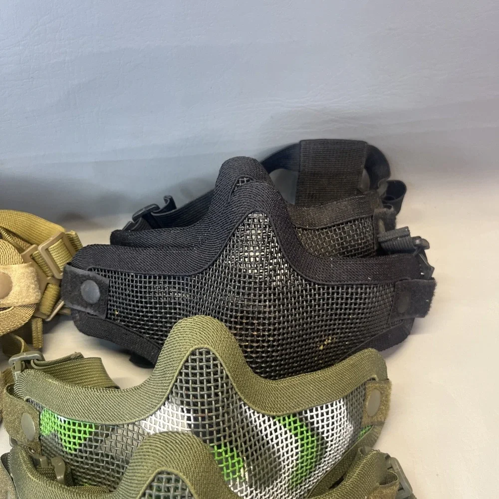Airsoft Mesh Lower Face Mask w/ Adjustable Straps Lot Of 8 Black Green Brown